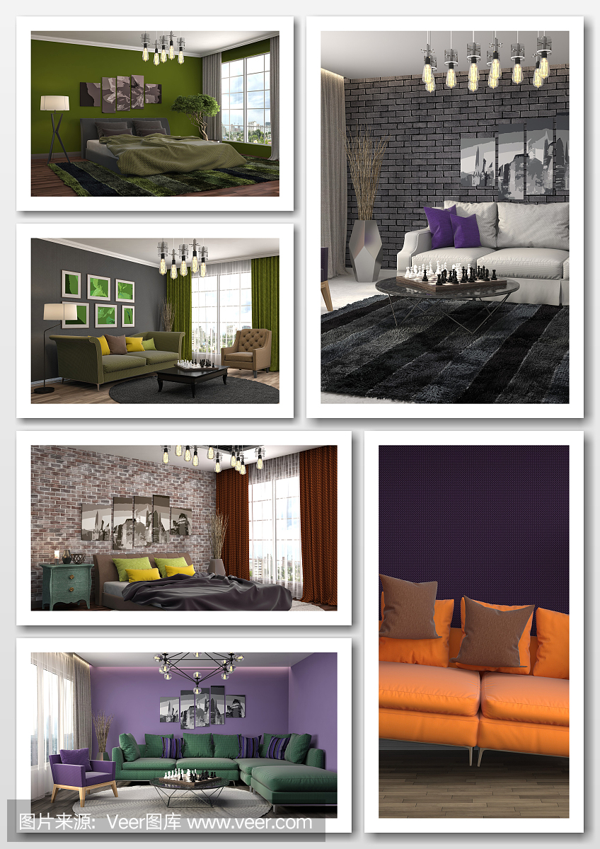 現(xiàn)代家居室內(nèi)拼貼畫。三維演示