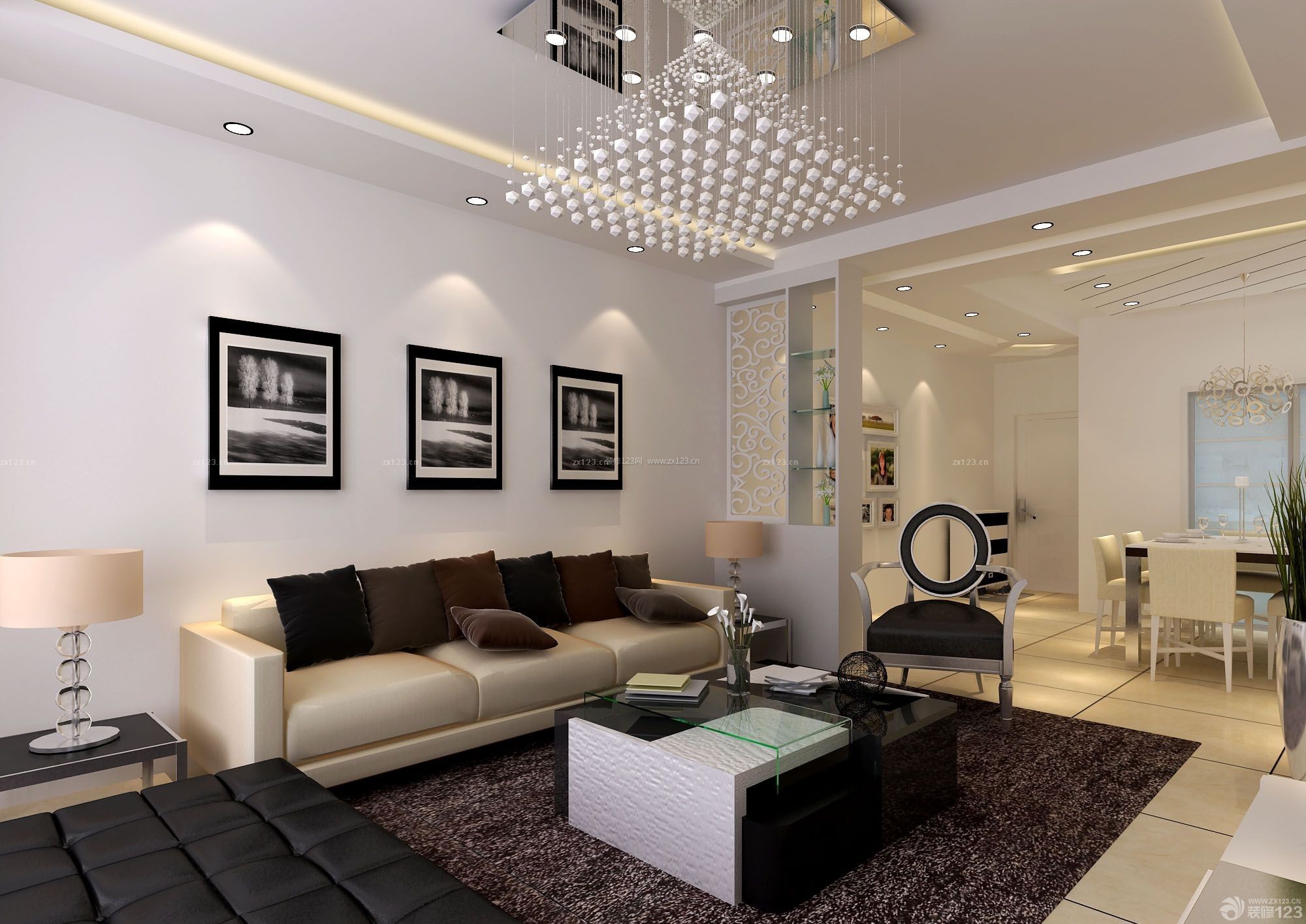 85平米家裝客廳沙發(fā)背景墻裝飾畫設(shè)計_裝修123效果圖